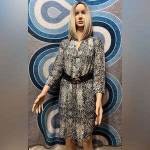 Vince Camuto Black and Cream Long Sleeve Dress